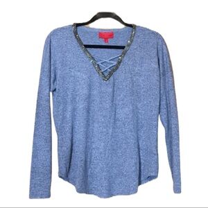 JENNIFER LOPEZ Blue V-neck Rhinestone Top XS